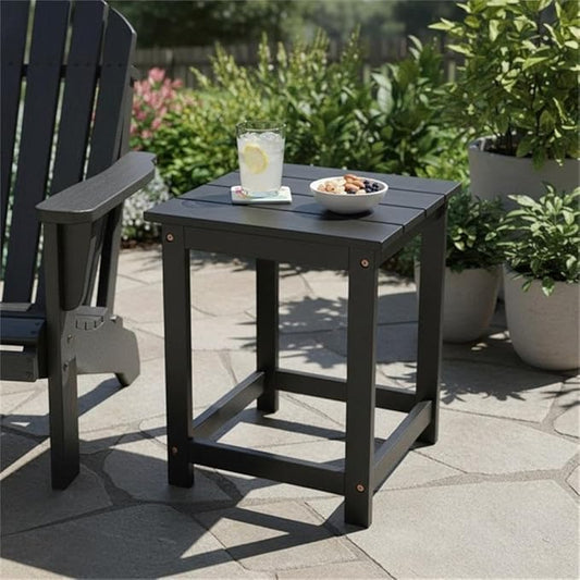 Pemberly Row Modern Acacia Wood Outdoor Patio Side Table, Black Finish, Weather-Resistant Slatted Design, Durable Kiln-Dried Construction, Indoor or Outdoor Use for Patio, Garden, Living Room