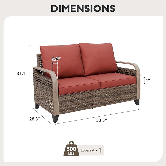 EAGLE PEAK Wicker Outdoor Patio Sofa Modern Rattan Patio Furniture Loveseat for Backyard Deck Porch Balcony - Photo 2