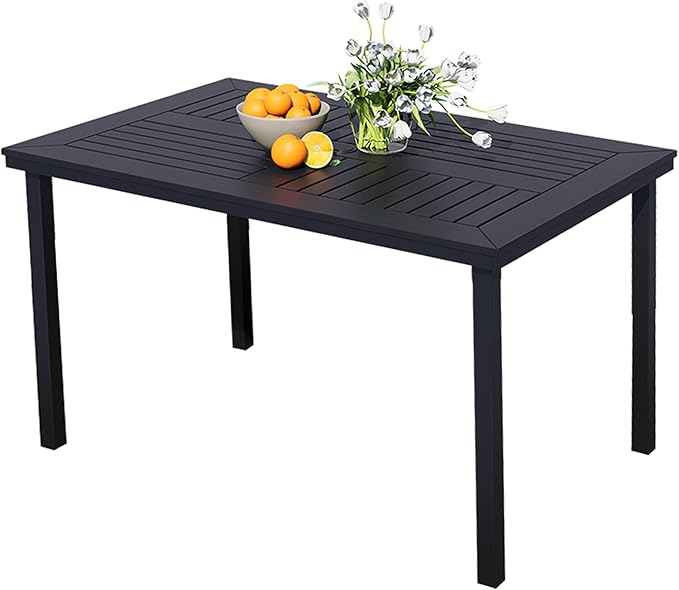 6-Seater Outdoor Dining Table, Patio Table with Wood-Plastic Tabletop, Outdoor Rectangular Table for Backyard Garden Porch