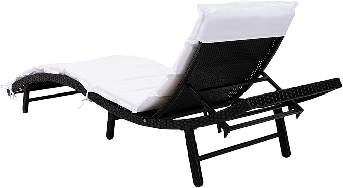 SAFAVIEH Outdoor Collection Colley Black Wicker/White Cushion Adjustable Recliner Chaise Lounge Chair (PAT7722A)