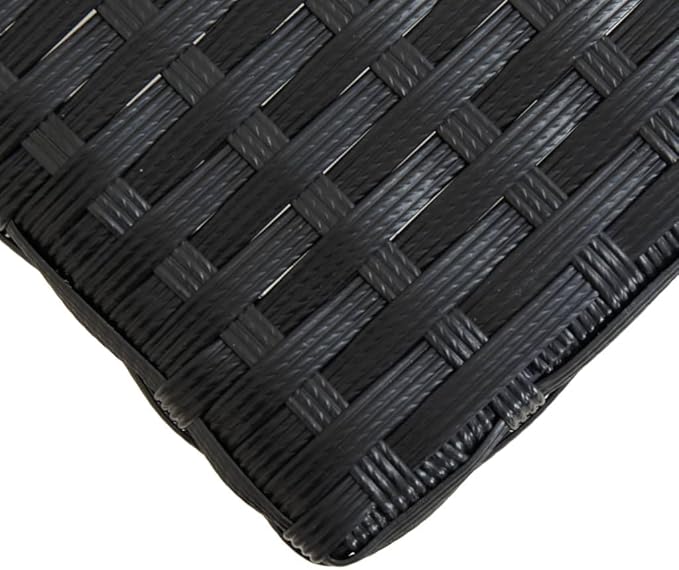 Black Poly Rattan Garden Bench with Solid Acacia Wood Legs, Modern Outdoor Seating for Patio, Poolside, or Garden, Weather-Resistant and Durable Frame Supports 440 lbs,