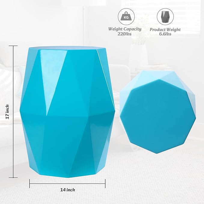 Vipush Outdoor Lace Cut Iron Side Table,Patio Garden Stool Coffee End Table Nightstand for Small Spaces,Living Room,Front Porch,Poolside (Lack Blue)