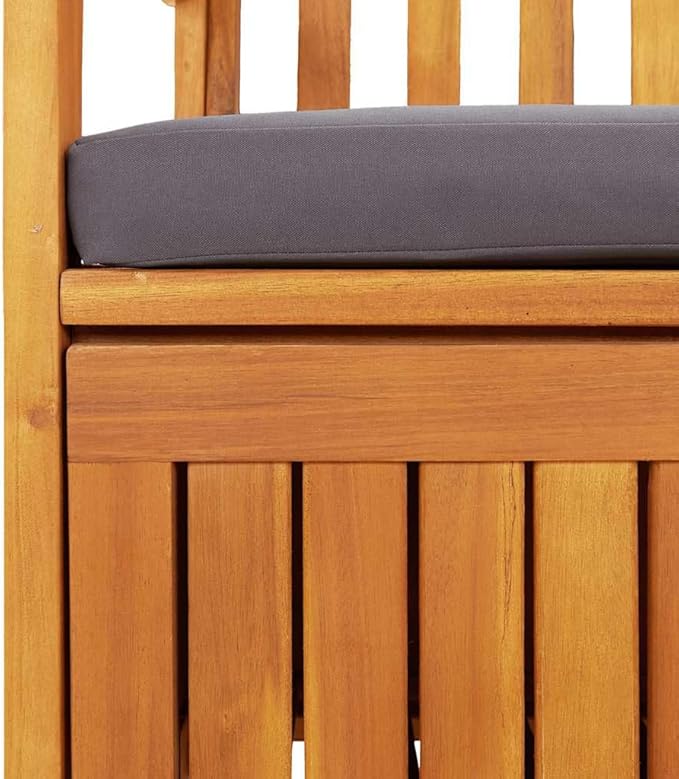vidaXL Patio Storage Bench 47.2", Solid Acacia Wood, Dark Gray Cushion, Ample Storage Compartment, ic Style, Home and Garden Furniture