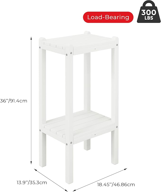 Costaelm Outdoor Side Table, 2-Tier Small Patio Coffee Tables for Outside, Outdoor End Tables for Patio, Adirondack Side Table for Outside, Outside Table for Pool, Porch, Garden, White