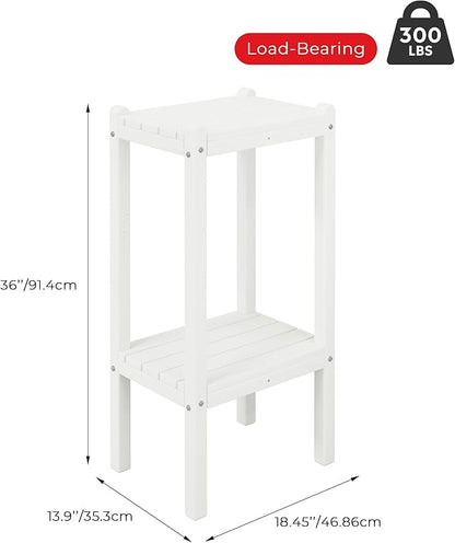 Costaelm Outdoor Side Table, 2-Tier Small Patio Coffee Tables for Outside, Outdoor End Tables for Patio, Adirondack Side Table for Outside, Outside Table for Pool, Porch, Garden, White
