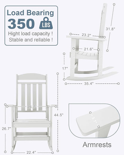 Outdoor Rocking Chairs Set of 4, Oversized High Back Patio Rocking Chairs, All Weather Porch Rocking Chairs for Outside. White