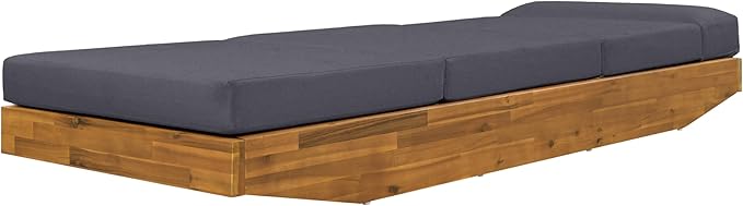 Modern Acacia Wood Outdoor Chaise Lounge with Leaf Coconut Water-Repellent Cushion & Integrated Headrest, Adjustable & Foldable Design for Patio, Poolside, Garden