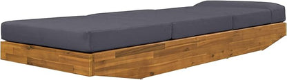 Modern Acacia Wood Outdoor Chaise Lounge with Leaf Coconut Water-Repellent Cushion & Integrated Headrest, Adjustable & Foldable Design for Patio, Poolside, Garden