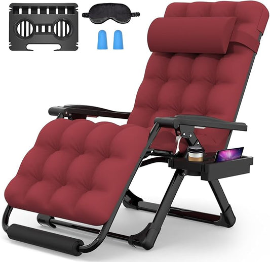 Suteck Oversized Zero Gravity Chair,29In XL Lounge Chair w/Removable Cushion&Headrest, Reclining Camping Chair w/Upgraded Lock and Footrest, Reclining Patio Chairs Recliner for Indoor Outdoor