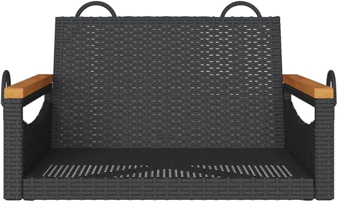 Patio Swing Bench Black with Sturdy Steel Frame and UV-Resistant Poly Rattan for Outdoor Relaxation in Garden or Balcony