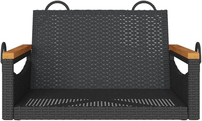 Black Mini Patio Swing Chair Made of UV-Resistant Poly Rattan, 24.4 x 24.8 x 15.7 cm Modern Single Seat for Garden, Balcony, Entryway or Small Front Porch