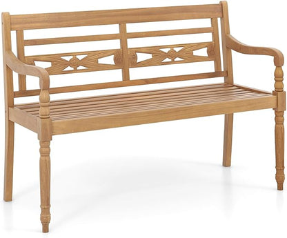 Tangkula Outdoor Bench, 2-Person Garden Bench with Wide Backrest and Curved Armrests, Teak Wood Patio Bench for Backyard, Porch and Park, 600 LBS/300 KG Weight Capacity, Natural