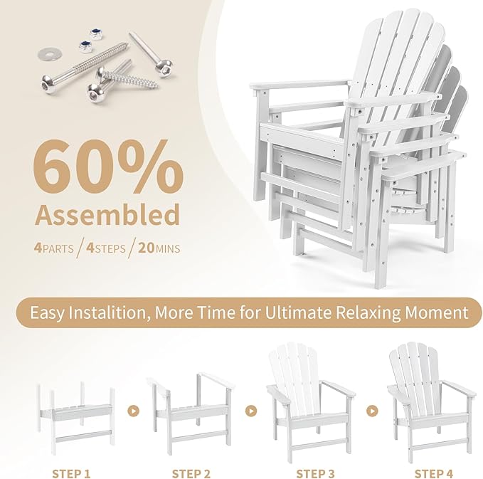 Stackable Adirondack Chairs Set of 4, Space Saving HDPE All-Weather Fire Pit Chair with Cover for Outdoor Lawn Porch Deck