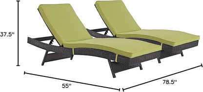 Modway Convene Wicker Rattan Outdoor Patio Chaise Lounge Chairs in Espresso Peridot - Set of 2