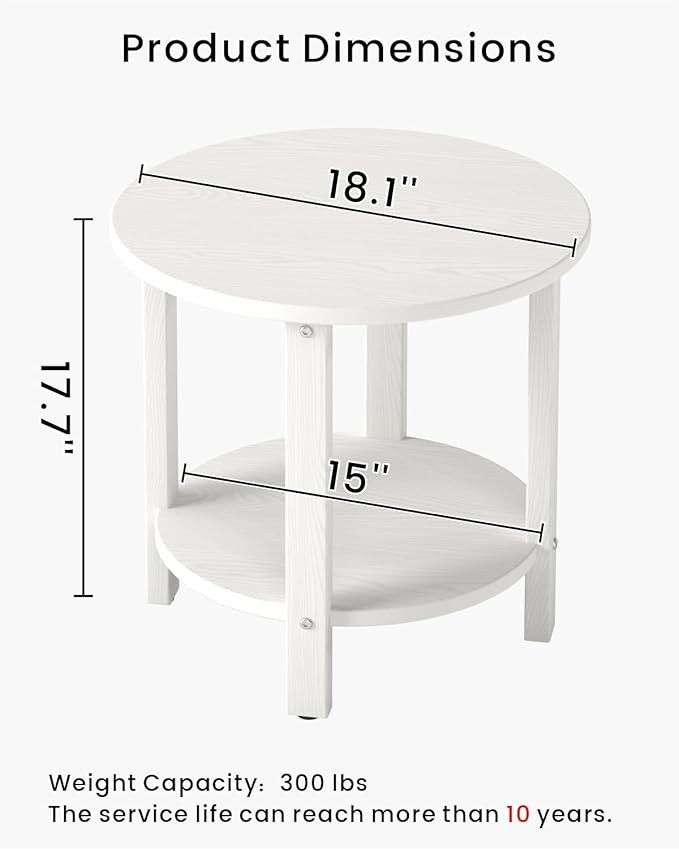 HDPE Outdoor Side Table for Patio, 18.1-Inch Weatherproof Small Outdoor Table for Adirondack, 2-Tier Round End Table for Garden Backyard Porch Deck Balcony Poolside, White