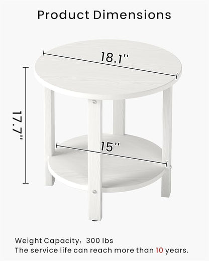 HDPE Outdoor Side Table for Patio, 18.1-Inch Weatherproof Small Outdoor Table for Adirondack, 2-Tier Round End Table for Garden Backyard Porch Deck Balcony Poolside, White
