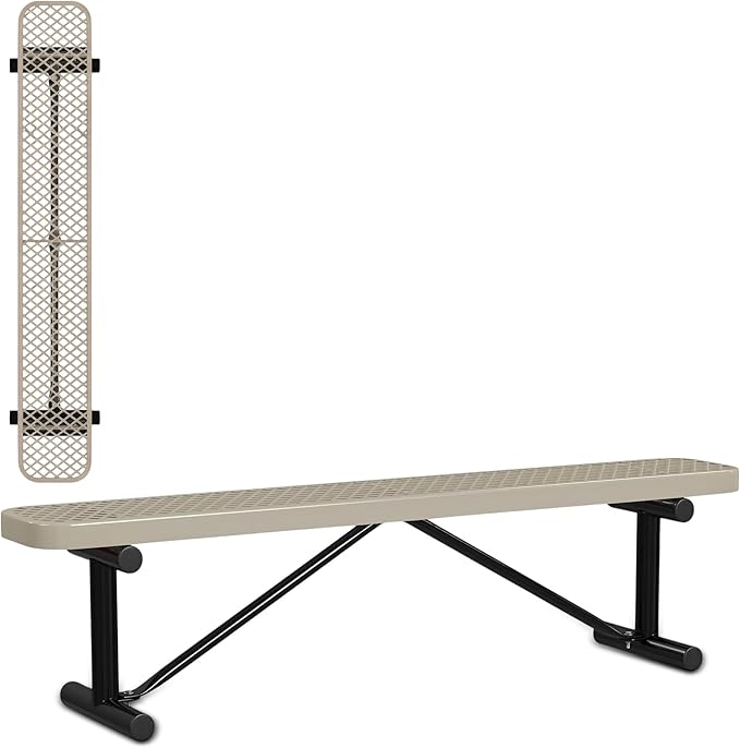 Leisure Craft Metal Outdoor Bench - 6 Foot Heavy Duty Backless Bench Seating for Garden, Porch, Picnic, Park, Expanded Metal, Thermoplastic Coating, Commercial Grade Furniture Made in USA - Beige