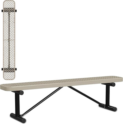 Leisure Craft Metal Outdoor Bench - 6 Foot Heavy Duty Backless Bench Seating for Garden, Porch, Picnic, Park, Expanded Metal, Thermoplastic Coating, Commercial Grade Furniture Made in USA - Beige