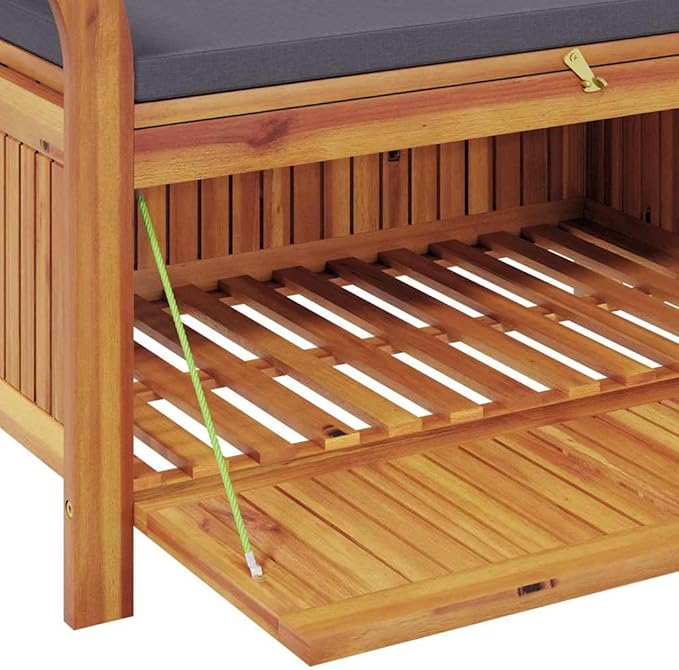 vidaXL Garden Storage Bench, Solid Acacia Wood, Gray Cushion Included, Classic Outdoor Design, Patio & Garden Seating, 35.8" x 19.7" x 23.6", Patio & Deck Organizer, Durable Wooden Furniture