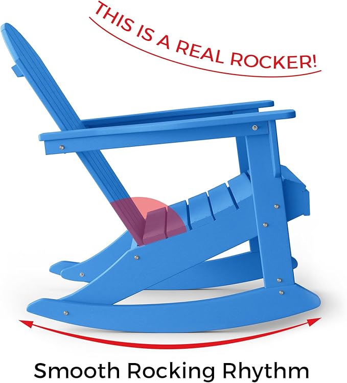 Costaelm Outdoor Adirondack Chair Set of 2, All Weather Resistant Classic Balcony Chair and Fire Pit Chairs, Plastic Outdoor Porch Furniture Rocking Chair High Back HDPE Poly Lumber, Pacific Blue