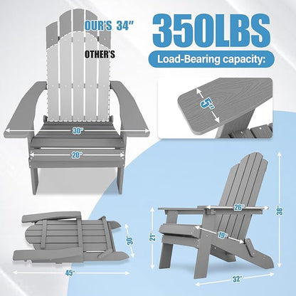 MXIMU Folding Adirondack Chair for Outdoor: Easy Assembly Adirondack Chairs Set of 6 - Composite Plastic Fire Pit Chairs - All Weather Plastic Chair for Outside Patio Lawn Garden Backyard Use