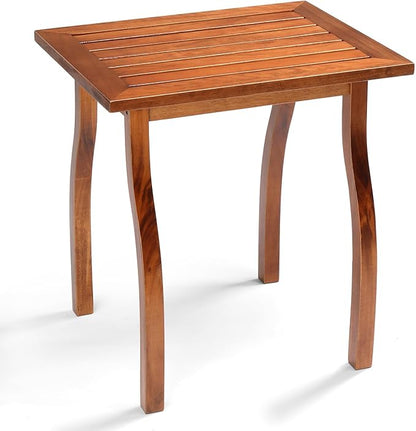Outvita Outdoor Side Table, Acacia Wooden End Table Small Coffee Table for Patio Balcony Garden Living Room Bedroom Sturdy (Striped Tabletop- Curved Legs)