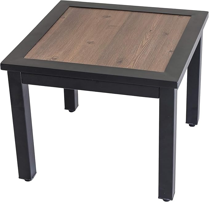 LOKATSE Home Outdoor Square Metal Coffee Side Table Patio Furniture with Wood Grain Top for Backyard, Deck, Lawn, Garden