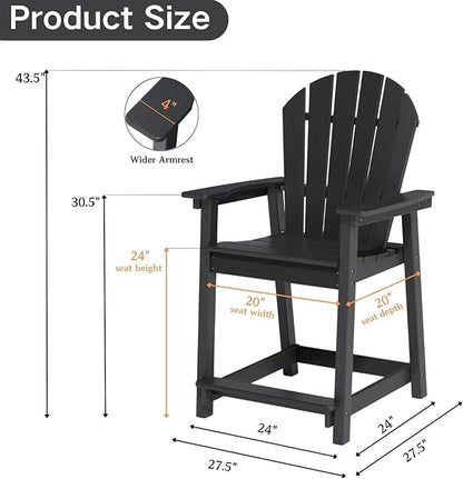 Adirondack Chair Chair Set of 2, Fire Pit Chair Weather Resistant, Ergonomic, Arm Rest, Campfire Chairs, 4 Steps Easy Assembly, Black