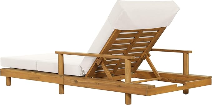 Merax Acacia Wood Outdoor Chaise Lounge Chair with Thick 4-Fold Cushion & Headrest, 3-Position Adjustable Backrest - Photo 8