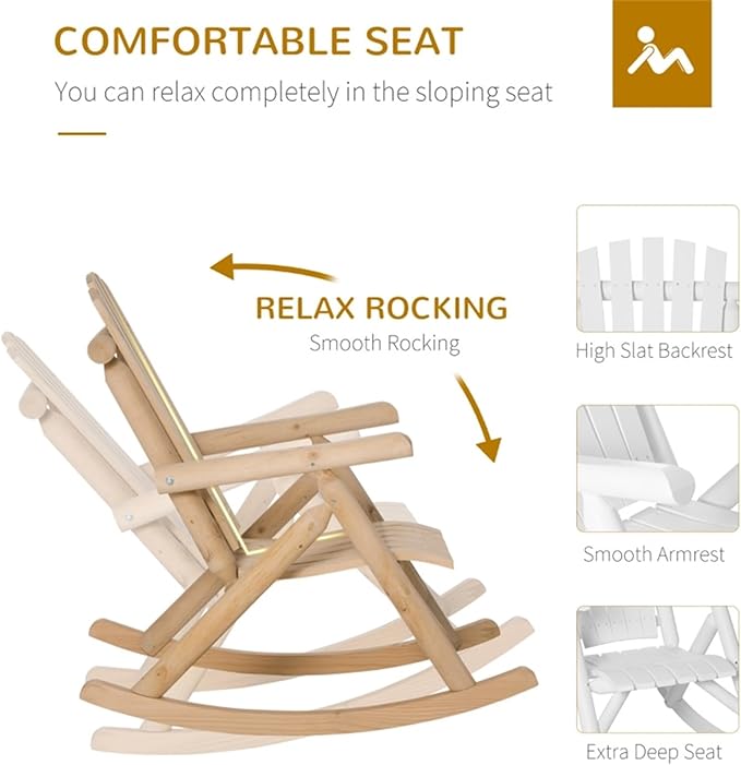 Adirondack Rocking Chair, Solid Fir Wood Patio Rocker with Ergonomic Comfort for Porch, Patio, Garden, Backyard(Natural)