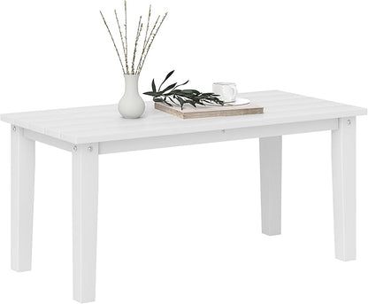 Outsunny HDPE Outdoor Coffee Table, All-Weather Rectangle Patio Coffee Table, Plastic Outdoor Patio Table with Slatted Tabletop for Garden, Balcony, Backyard, White