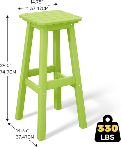 Costaelm 29" Height Outdoor Bar Stools, All-Weather Bar Stools, Adirondack Poly Patio Square Bar Stool for Patio, Deck, Kitchen Counter and Garden, Lime