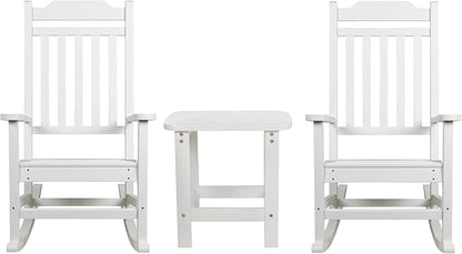 Flash Furniture Winston Set of 2 Rocking Chairs with Side Table - White Poly Resin - Weather Resistant
