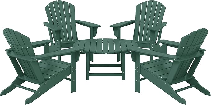WestinTrends Dylan 5-Piece Outdoor Patio HDPE Adirondack Chair with Round Coffee Table Conversation Set, Dark Green