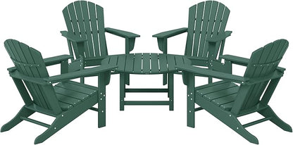 WestinTrends Dylan 5-Piece Outdoor Patio HDPE Adirondack Chair with Round Coffee Table Conversation Set, Dark Green