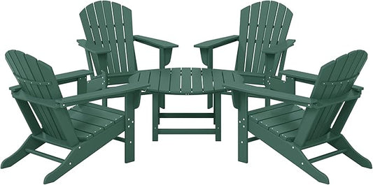 WestinTrends Dylan 5-Piece Outdoor Patio HDPE Adirondack Chair with Round Coffee Table Conversation Set, Dark Green