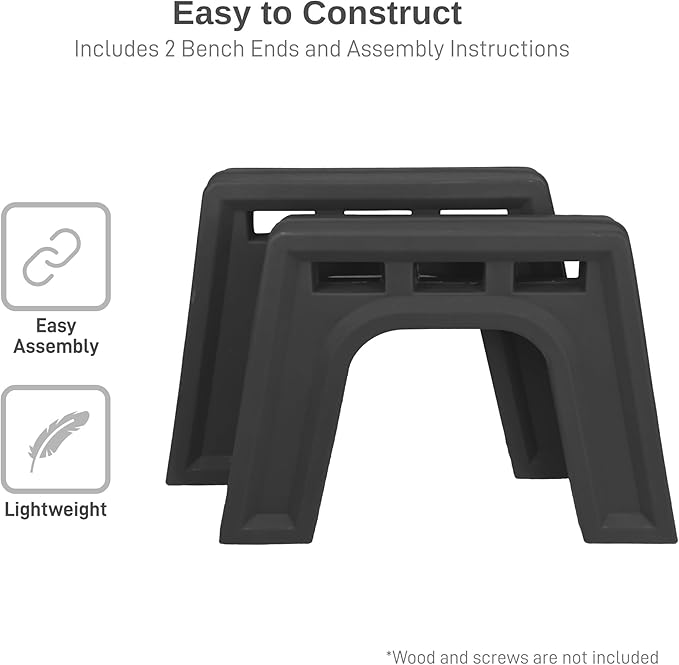 RTS Home Accents Custom Length Lightweight Indoor or Outdoor Backless Bench Ends, (Wood & Screws Sold Separately), Graphite