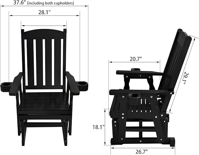 Fortune Candy Wooden Patio Glider for One Person, with High Back and Deep Contoured Seat, Solid Fir Wood - Photo 2