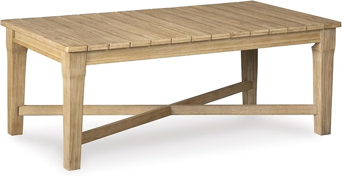 Signature Design by Ashley Outdoor Eucalyptus Carter Hall Patio Coffee Table, Beige - Photo 1