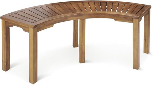 Patio Wise Acacia Wood Outdoor Curved Bench for Fire Pit Seating – 6-Foot Backless Round Bench for Patio, Porch, Park, or Dining Table, 57" L x 16" W x 17.75" H, Teak Color