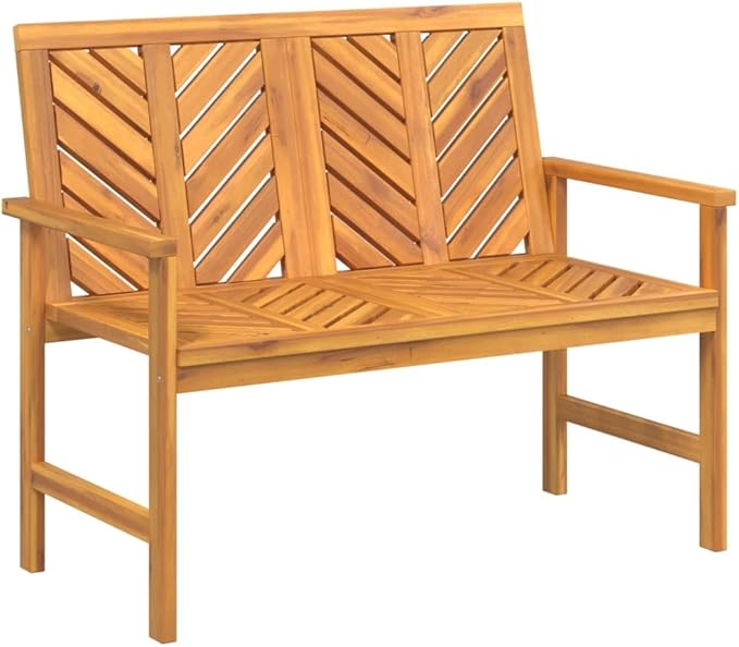 Solid Acacia Wood Garden Bench with Chevron Backrest Natural Brown Finish 40.2 in Wide Outdoor Bench for Patio Garden and Porch Seating Comfortable and Durable