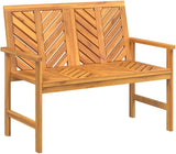 Solid Acacia Wood Garden Bench with Chevron Backrest, Natural Oiled Finish for Outdoor Patio - Photo 3