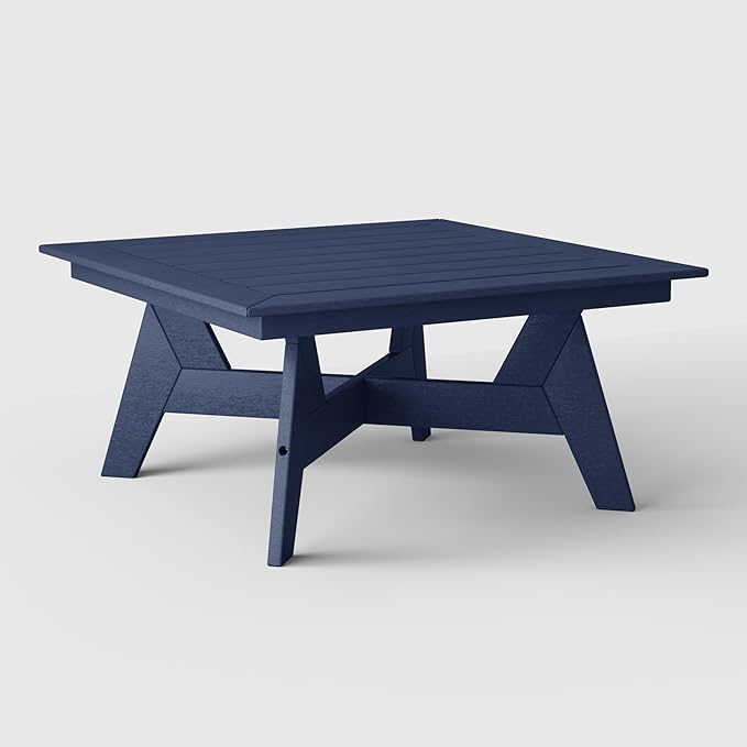 WestinTrends Avalon Modern Low Outdoor Patio Square HDPE Coffee Table, Navy Blue