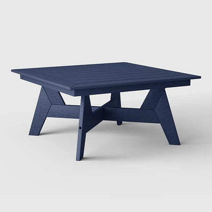 WestinTrends Avalon Modern Low Outdoor Patio Square HDPE Coffee Table, Navy Blue