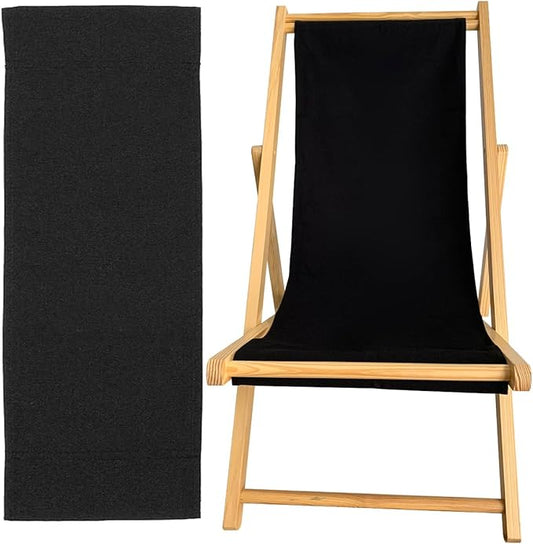 TBACW Patio Lounge Chair Replacement Canvas 47" L x 17" W - Beach Sling Chair Fabric, Indoor Outdoor Use - No Wooden Frame (Black)