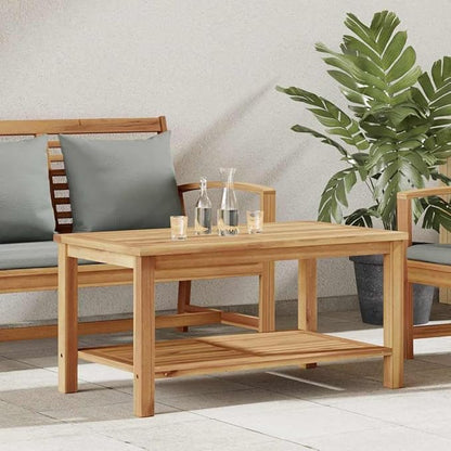 Solid Teak Outdoor Coffee Table 35.4 x 19.7 x 17.7 in Brown Modern Patio Dining Table with Hidden Storage for Garden, Balcony and Living Room
