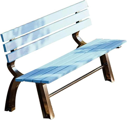 Outdoor Garden Bench, Park Bench with Back, Metal Steel Frame Bench Patio, Metal Bench, Perfect for Garden, Patio, Porch, Deck(Blue,120cm/47.2in)