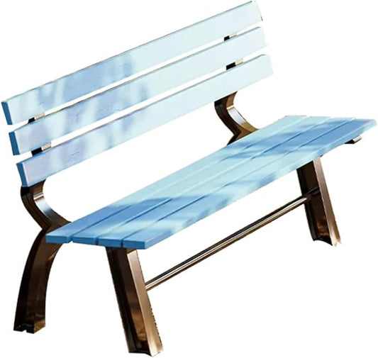 Outdoor Garden Bench, Park Bench with Back, Metal Steel Frame Bench Patio, Metal Bench, Perfect for Garden, Patio, Porch, Deck(Blue,150cm/59in)