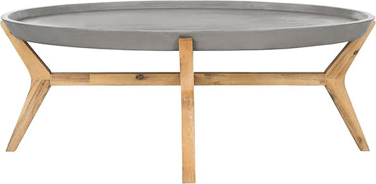 Safavieh Outdoor Collection Hadwin Dark Grey Indoor/Outdoor Modern Concrete Oval 31.5" Coffee Table
