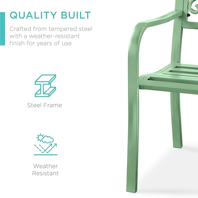 Best Choice Products Outdoor Bench Steel Garden Patio Porch Furniture for Lawn, Park, Deck w/Floral Design Backrest - Photo 4